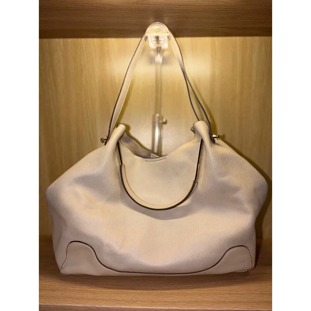 Sondra Roberts Squared Cream Pebbled Vegan Leather Hobo Bag Gold Hardware